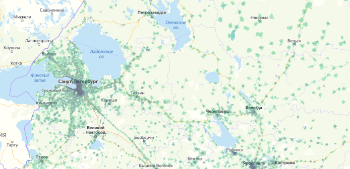 Зона покрытия МТС на карте Сыктывкар 